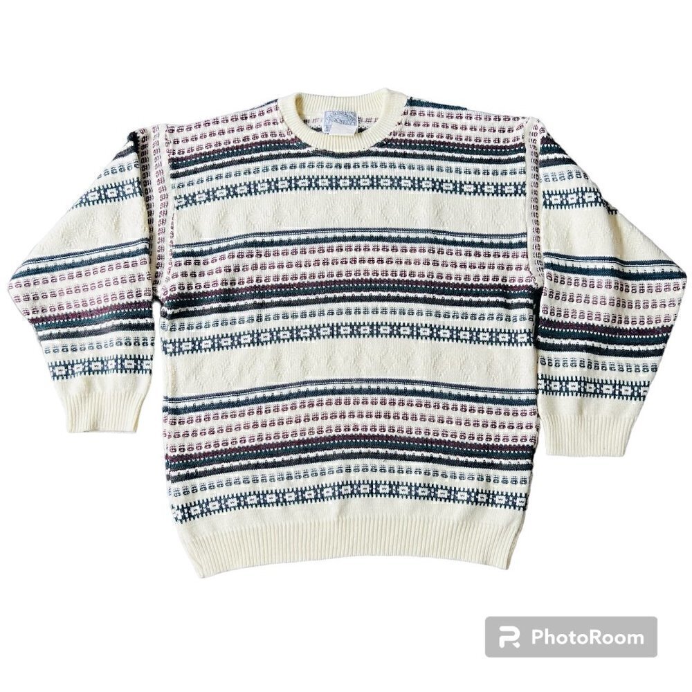 Rugged wear Striped fisherman Crew Neck women's Sweater. Size Large